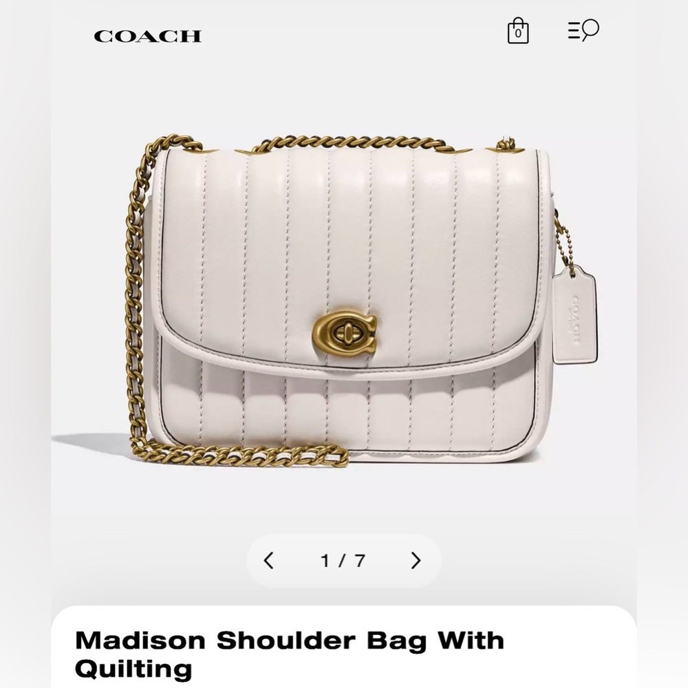 NWT Coach Madison Shoulder Bag Quilting in Chalk/Brass Hardware/Chain/Turnlock